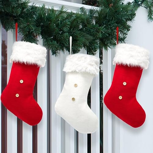 Weihnachtsstrumpf, 4 Stück Gestrickt Nikolausstiefel Nikolausstrumpf Weihnachtssocken Nikolausstiefel zum Befüllen & Aufhängen, Nikolaussocke für Kamin, Weihnachtsbaum, Wand, Treppe -22*43cm