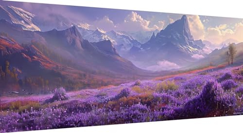 Lila Blume Diamond Painting xxl 225x90cm, 5D DIY Diamant Painting Bilder Landschaft Diamand Painting Kinder mit Diamond-Painting Zubehör, Groß Diamant kunst Basteln Erwachsene, Home Décor Malerei