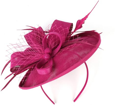 Fascinator-Hut für Damen, Nachahmung, Feder, Teeparty, Pillbox, Blume, Derby, fuchsia, Size fits all