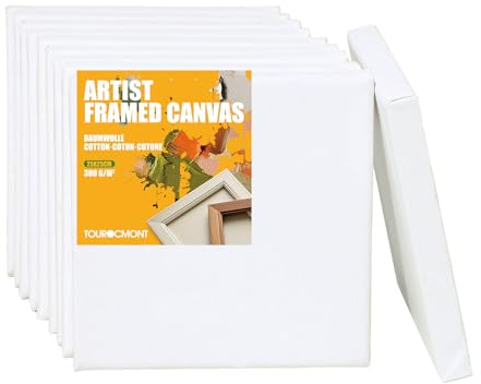 10er Pack Leinwand 25x25 cm Keilrahmen Bespannt Baumwolle 380 g/m² Leinwände zum bemalen 100% Säurefrei weiß grundiert für Acrylfarbe, Ölfarbe, Gouache