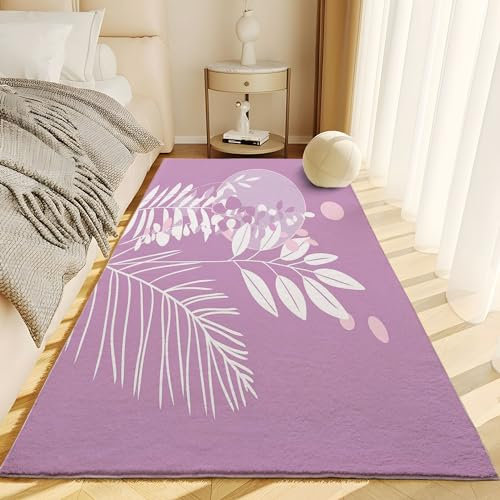 Quixora Pflanzenblattblume Teppich Kinderteppich Wohnzimmerteppich Schlafzimmerteppich Helles Lila 3D-Gedruckter Superweicher Flanellteppich 80 x 150 cm - Polyester-Soft-Touch,Leicht Zu Reinigen Mit