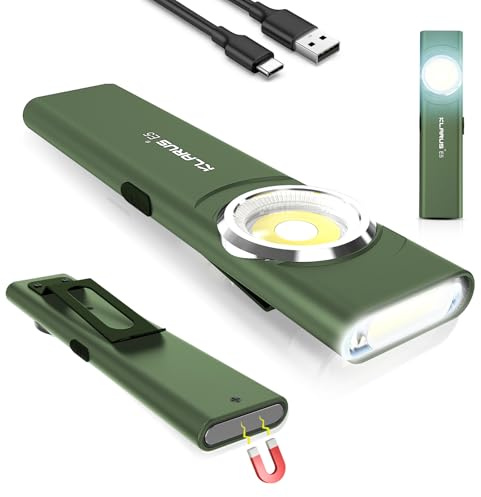 klarus E5 Flat EDC Torch,USB C Rechargeable COB Work Light, 600 Lumens Mini Flashlight with Magnetic Base and Buckle Clip Suitable for Maintenance, Camping, Hiking, Emergency, etc (Green)