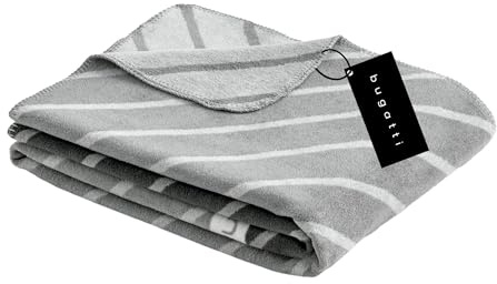 bugatti Decke 150x200 cm - Baumwollmix, Made in Germany, warm & waschbar, Kuscheldecke grau dunkelgrau sportlich