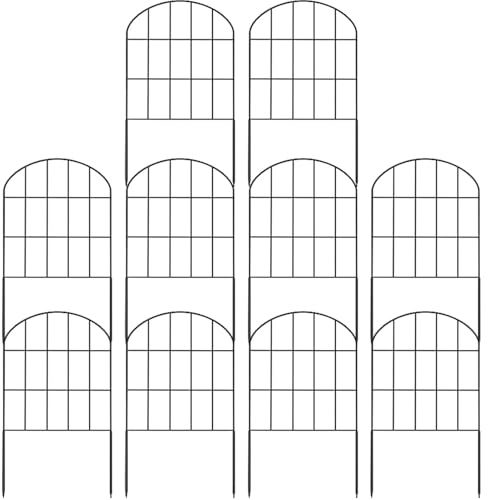 MyLink Lot de 10 clôtures de jardin décoratives, total 3,4 m (L) x 61 cm (H) - Bordure de barrière pour animaux - Clôture pour chien - Noir arqué - Section en fil métallique épais antirouille
