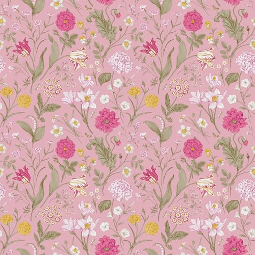 VEELIKE Tapete Blumen Rosa Vintage Blumentapete Boho Mustertapete 44.5cm x 300cm Selbstklebend Schlafzimmer Mädchen Badezimmer Möbelfolie Abnehmbar