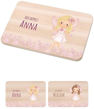 Bärenfreunde - Individuelles Holzbrett mit hochwertigem Spezial-Druck für Kinder - Personalisiertes Frühstücksbrettchen - Niedliche Motiv-Brettchen mit Namen (Fee blonde Haare)