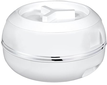 M1SS 5500ml Insulated Casserole Dish 5.5 Litre with Lid Large White Insulated Soup/Salad Serving Dish - Double Wall, Stainless Steel, BPA-Free, with Locking Lid & Chrome Finish Gift Set for Christmas