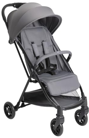 Chicco Urbino, Barnvagn 0+ Månader - 22 kg, Lättviktsvagn med smart och kompakt stängning, utdragbara kapslingar med UV50+ regnbehandling, hopfällbart ryggstöd, justerbart, nackstöd, grå