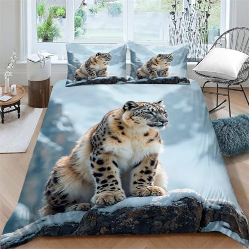 MLUNKQAIL BettwäSche 135x200 Schneeleopard Bettbezug Set 3 Teilig Tier Flauschig BettbezüGe und 2 Kissenbezug 80x80, Allergiker BettwäSche-Sets Weiche Microfaser mit ReißVerschluss