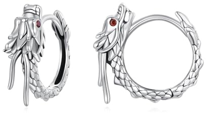 Qings örhänge drake 925 sterlingsilver allergivänliga kreoler, dam drake silverörhängen punk vikingarring drake kreoler gotiska örhängen smycken presenter för kvinnor