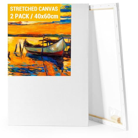 Koncci Lienzos para Pintar, Set de 2 (40x60CM) Algodón sin Ácidos Lienzo con Marco, Canvas para Pintar, Lienzos para Pintura al Acrílico, Oleo, Acuarela, Niños, Principiantes, Artistas