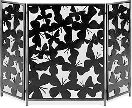 Paravento per caminetto con 3 pannelli in metallo, copertura antincendio, griglia parascintille per soggiorno, per interni, decorazione per camino, parascintille Asseco (nero)