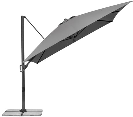 Schneider Ampelschirm TAVO 400 x 300 cm – UV-Schutz, 360° drehbar, neigbar, air-vent, lichtecht, inkl. Plattenständer & Schutzhülle – anthrazit/natur