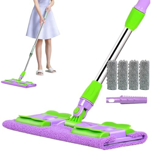 per parquet | Scopa a frange per cucina con 4 teste lavabili, rotazione a 360° per pavimenti in piastrelle, parquet, esterno, terrazza, manico telescopico