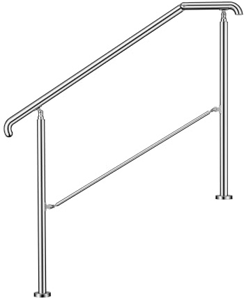 AICA Edelstahl-Treppengeländer für 3–4 Stufen (136 cm, silber), Winkelverstellbares Eingangsgeländer für Hauseingänge sowie Innen- und Außenbereiche