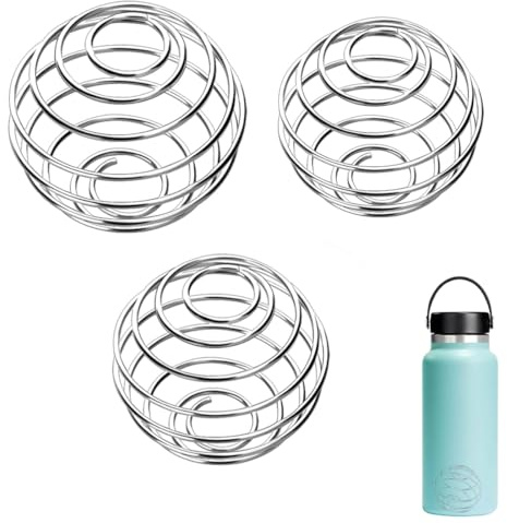 GNALIA Botella Para Batidos De Proteínas - 3 Unidades De Acero Inoxidable, Bola Mezcladora Plateada, Agitador Metálico Para Deportes Con Bola Tipo Resorte.