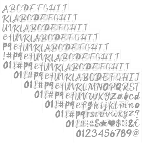 648 pezzi, 8 fogli con lettere glitterate, autoadesive, lettere adesive, lettere con numero adesivo, lettere argentate, per scrapbooking (argento, 1 pollici)