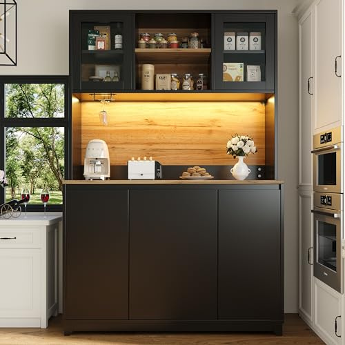 Kebnor Armadietti da Cucina (120 × 40 × 180 cm), alti tavoli da cucina, credenze, armadi da cucina con porte in acrilico e illuminazione LED