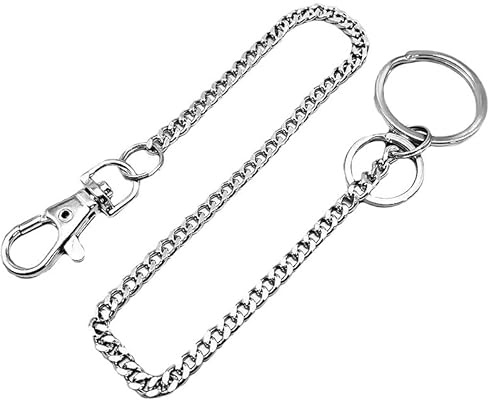 LifgWas Gürtelkette für Schlüssel und Geldbörse 40 cm, Edelstahl Kette mit Karabinerhaken und Schlüsselring, Lange Jeanskette für Männer und Frauen im Biker und Trucker Style, Silber
