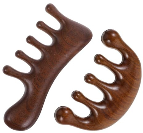 LOLIPPYY 2 Stück Natürlicher Sandelholz Kopfhaut massagekamm mit Breiten Zähnen und Fünf klaue design Tragbarer Gua Sha Kamm für Entspannende Haarpflege und Effektive Meridian stimulation