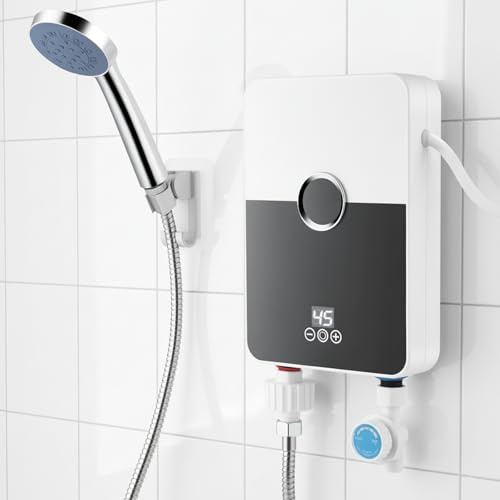 Chauffe-eau instantané miniature 6000 W avec douchette, chauffe-eau électronique sous évier et écran tactile LED, eau chaude instantanée en 3 secondes cuisine, salle de bain, camping-car, mini-maison