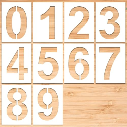 Set di 10 stencil con numeri grandi da 23 cm, riutilizzabili, in plastica, con numeri e lettere da 0 a 9, stencil riutilizzabili per contrassegnare il parcheggio, numero di porta e pittura murale