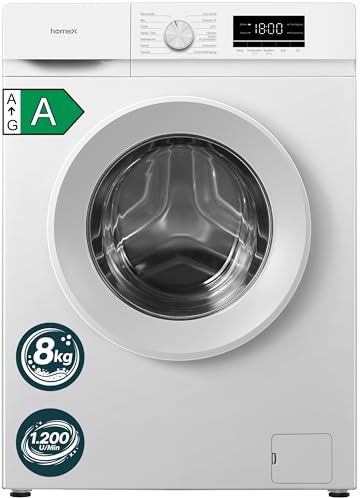 homeX WF812K1A-W Waschmaschine 8kg Frontlader 1.200 U/Min 45 cm Tiefe | AquaStop, Inverter Motor, 14 Programme, leise 74 dB, Energieklasse A, Temperatur bis zu 90°C, Washing Machine, weiß