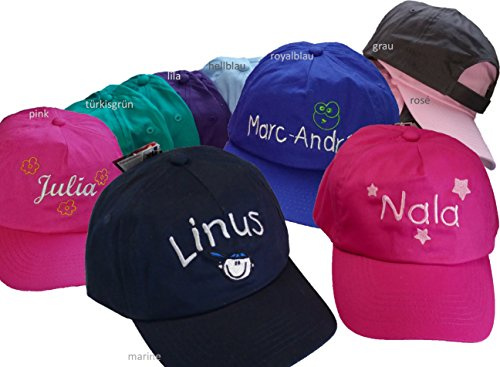 Kinder-Cap ab 6 Jahre mit Namen & Motiv oder Sternzeichen Bestickt | Individuell personalisiert, 8 Farben und viele Motive zur Auswahl
