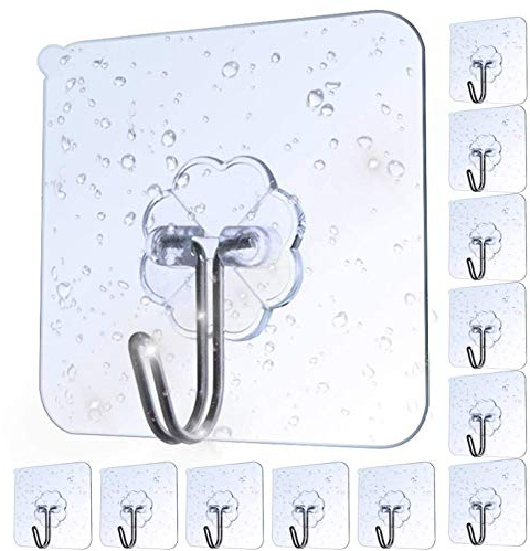 AOMEES Adhesive Hooks Heavy Duty Wall Hooks 8kg (Max) Self Adhesive Hook 12pcs