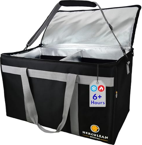Herculean Premium Insulated Food Delivery Bag with YKK Zipper – Large Commercial Catering Bag for Food Transport – Hot and Cold Thermal Food Bag – Ultra Durable Hot Food Carriers for Takeaway Delivery
