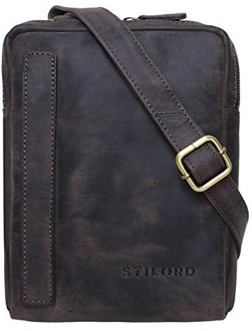 STILORD John Kleine Herren-Tasche Ledertasche Vintage 8,4 Zoll Tablettasche Umhängetasche Männer Schultertasche mit Reißverschluss Leder Farbe:dunkel - braun