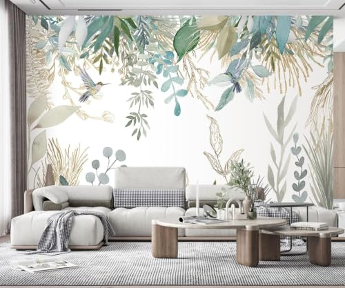 Papier Peint 3D Plante Tropicale, Feuilles, Fleurs Et Oiseaux Moderne Papier Peints Intissé Décoration Murale Home Decor Art 350cmx250cm