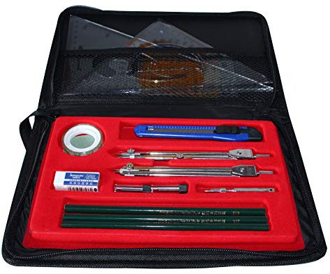 Utoolmart Kompass-Set mit Bleistift, Radiergummi, Kompass, Lineal, Klebeband, universeller großer Kompass für Zeichnung, Konstruktion, Bau, Büro, 1 Stück, UT191118C-0044, Geometry Compass Set