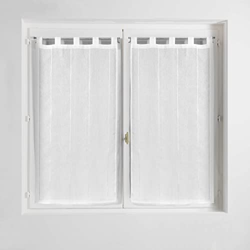 Douceur d'Intérieur, Paire de Voilages Droite à Passants (2 x 45 x 90 cm) Linahe Blanc, Voile Sablé Fils Chenille