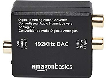 Amazon Basics - Convertitore da ingresso audio digitale ottico coassiale ad analogico RCA, 192 KHz, materiale ABS, 2 x 1.61 x 1.02