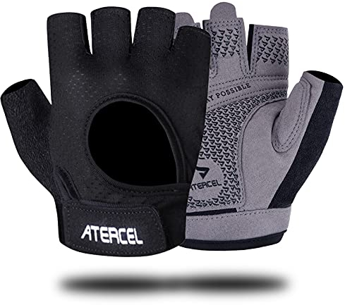 ATERCEL Fitness Handschuhe Fahrradhandschuhe für Herren und Damen, Atmungsaktive Trainingshandschuhe für Krafttraining,Bodybuilding,Kraftsport & Crossfit Training Grau L