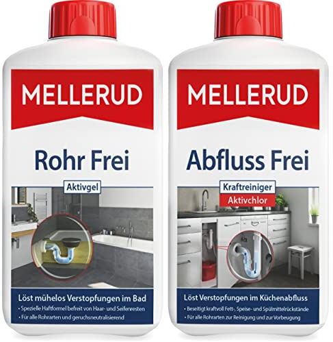 Mellerud Rohr und Abfluss Frei Set – Leistungsstarke Abflussreiniger gegen Verstopfungen und Gerüche in Rohren und Abflüssen – Set mit 2 Produkten