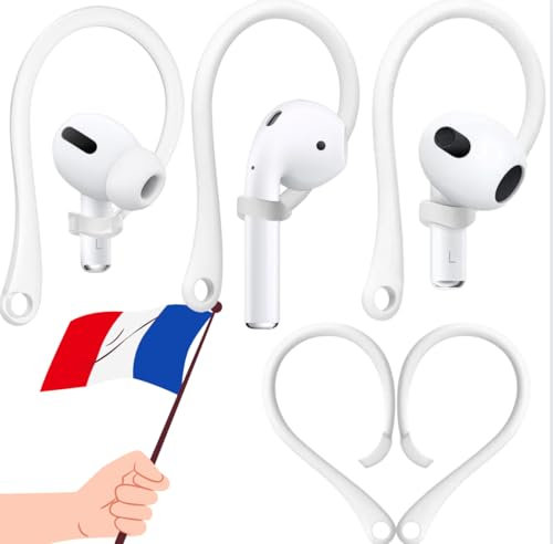 Mat'ket - Ganci Auricolari Compatibili con AirPods 1, 2, 3 e Pro (Apple) - Anti-Perdita, Perfetti per lo Sport - Silicone di Alta Qualità - Accessorio per Cuffie e Auricolari - Bianchi