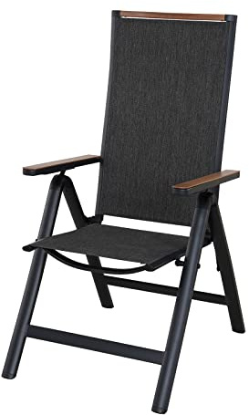 Grand patio Garten Klappstuhl, Liegestuhl, Gartenstühle, Aluminium Gartenstuhl Hochlehner klappbar, Balkon Stuhl mit 6-Fach Verstellbare, Wetterfest, Essstuhl für Camping, Balkon, Terrasse (Schwarz)