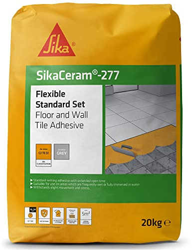 Sika SikaCeram 277 Flexible Floor and Wall Tile Adhesive, Grey, 20 kg | Standard Set Time