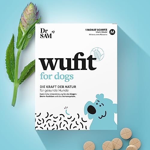 Dr. SAM wufit Dogs - Wurmkur sekundierende Tabletten für Hunde, 100% pflanzlich, als Unterstützung der natürlichen Magen-Darm-Funktion, für Hunde ab 40kg (1-Monatspackung)