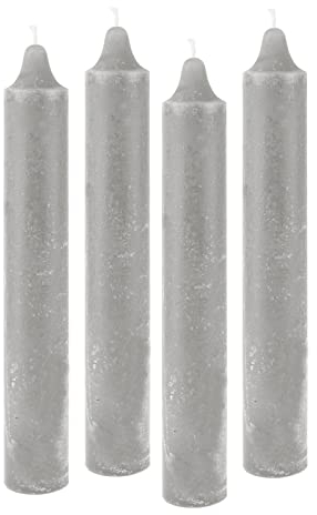 4er Pack Rustikale Stabkerzen H:25 cm Ø:3,8 cm diverse Farben Brenndauer 22 Stunden Kerze Advent Weihnachten Deko, Farbe:Grau