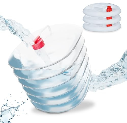 Relaxdays Faltkanister 4er Set, 15 Liter, Faltbare Wasserkanister mit Hahn, BPA-frei, Plastikkanister, transparent/rot