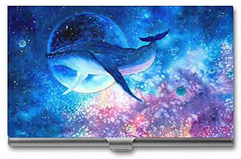 Niapessel Visitenkartenhalter, Wal-Weltraum-Druck, schmal, tragbar, Metall, Visitenkartenetui für Damen und Herren, 9,4 x 5,6 x 0,8 cm, Whale Space, Modern