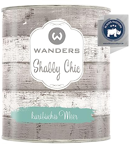 Wanders Shabby Chic Kreidefarbe 750 ml - Karibisches Meer/Blasses Türkis - Küchenmöbellack und Möbelfarbe ohne Schleifen. Chalk Paint, für Holz & mehr. Hohe Deckkraft, schnell trocknend