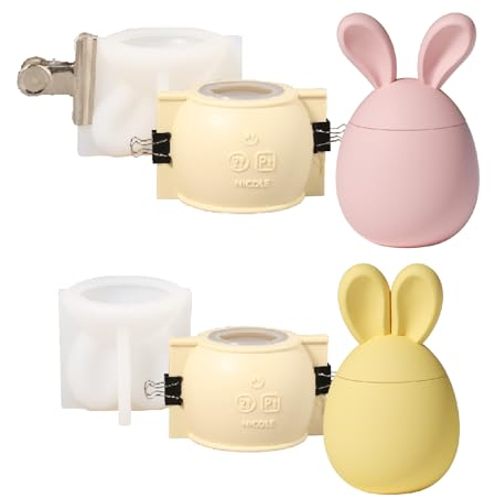 BOOWAN NICOLE Ostern Hasenei- Ohriges Ei Kerzen Jar Silikonform,Kerzenhalter Dose mit Deckel Beton Gießform,- Bunny Osterei Silikonformen Deko