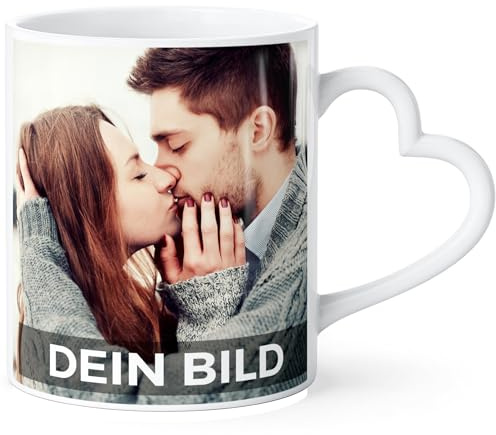 SpecialMe® Fototasse mit Herzhenkel personalisiert mit eigenem Bild und Text Fotogeschenk Liebe Valentinstag Weiss-herz standard