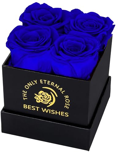MestectPET Confezione Regalo con Rosa Eterna, 4 Rose Eterne Blu Fiore San Valentino Festa della Mamma Anniversario Regali di Compleanno Romantici per Moglie Sorella Mamma Donne