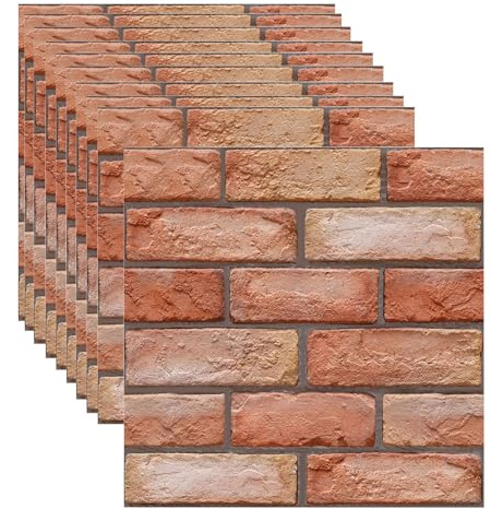 szdianhai Selbstklebende 3D Wandpaneele Rote Ziegel Optik,Wasserdichte PE-Schaum Wandfliesen Wandverkleidung,30x30 cm 10 Stück,Wanddekoration für Wohnzimmer Schlafzimmer Bad Küche Akzentwand