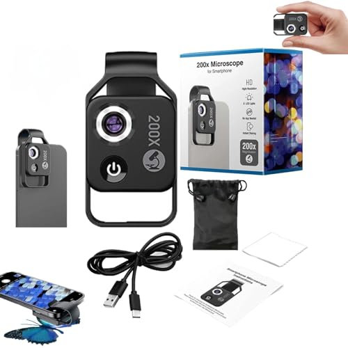 Generic Nano Zoom Objectif 200x pour iPhone, zoom Nanozoom 200x, objectif de téléphone portable Nanozoom, microscope de poche Nanozoom x200 (Noir)